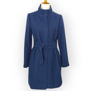 J McLaughlin Arden Coat Size Medium Navy Blue Cotton Tweed Dressy Belt NEW